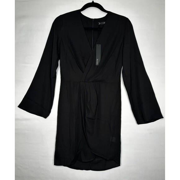 Krisa‎ Wrap Long Sleeve Mini Dress In Black Women’s Size XS NEW USA Made - Picture 1 of 8